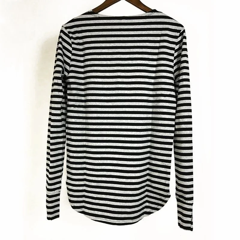Мужская длинная футболка в полоску с длинным рукавом и вырезом для большого