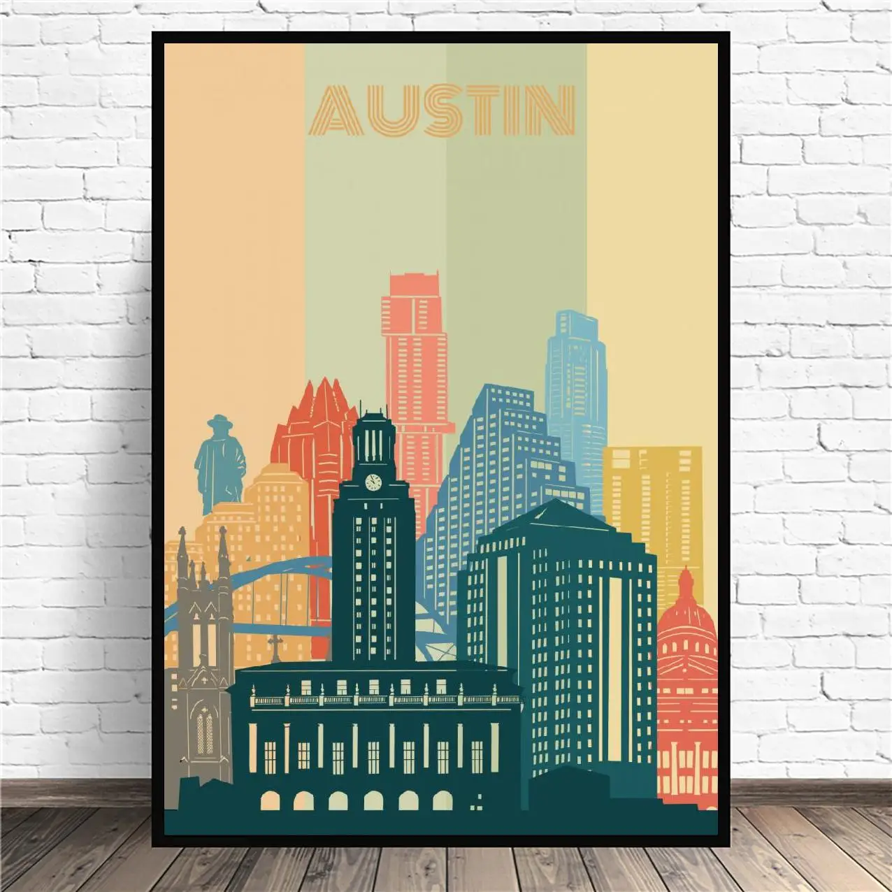 Городской городской пейзаж Остина в стиле ретро холст Художественная печать