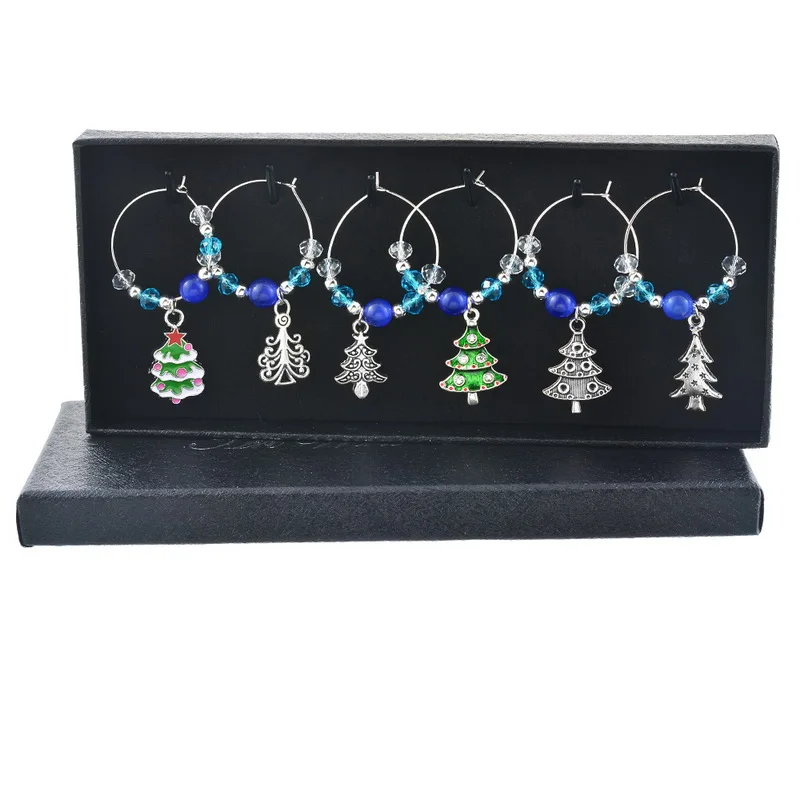 1 комплект/6 шт. Эмаль Рождественская елка бокал для вина синие Хрустальные