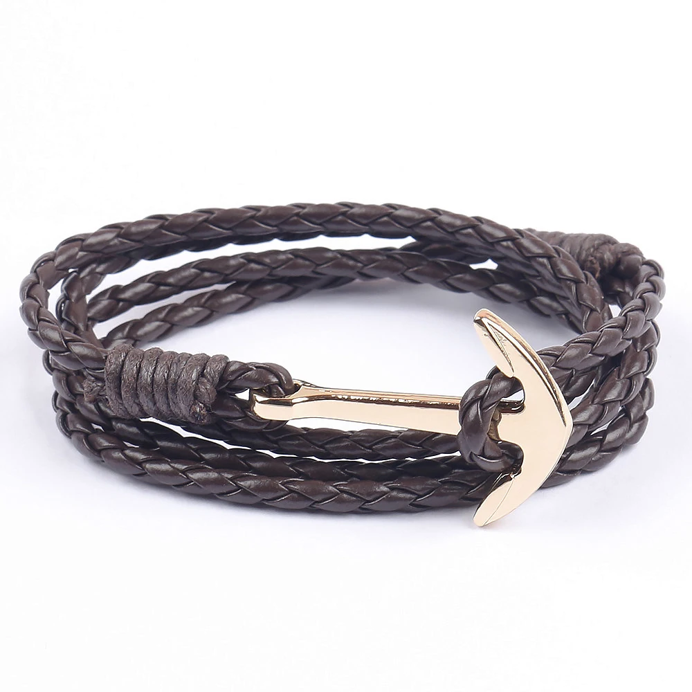 Браслет CUTEECO с якорем для мужчин и женщин многослойный из искусственной кожи