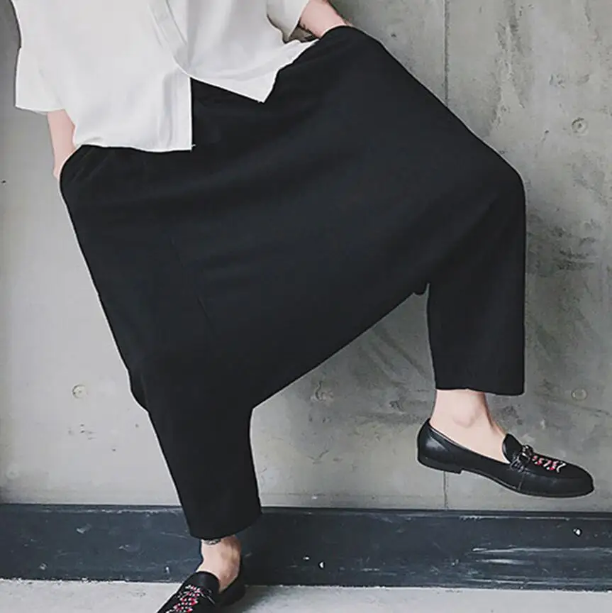 

Summer Spring And New Men's Korean Version Of The Crotch Wide Leg Pants Tide Black Large Size Multi-pocket Trousers /27-40