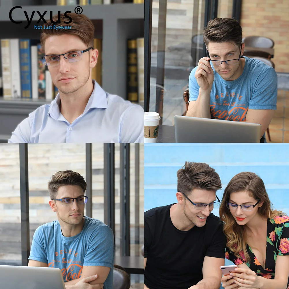 Cyxus металлический синий светильник, блокирующие очки для компьютерных игр, для защиты глаз, полуоправы, очки для чтения для мужчин/женщин 8001