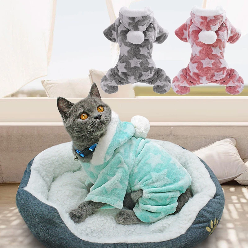 

Фланелевая пижама с капюшоном для собак, милый комбинезон с рисунком в виде звезд, зимнее теплое мягкое флисовое пальто, одежда для домашних животных