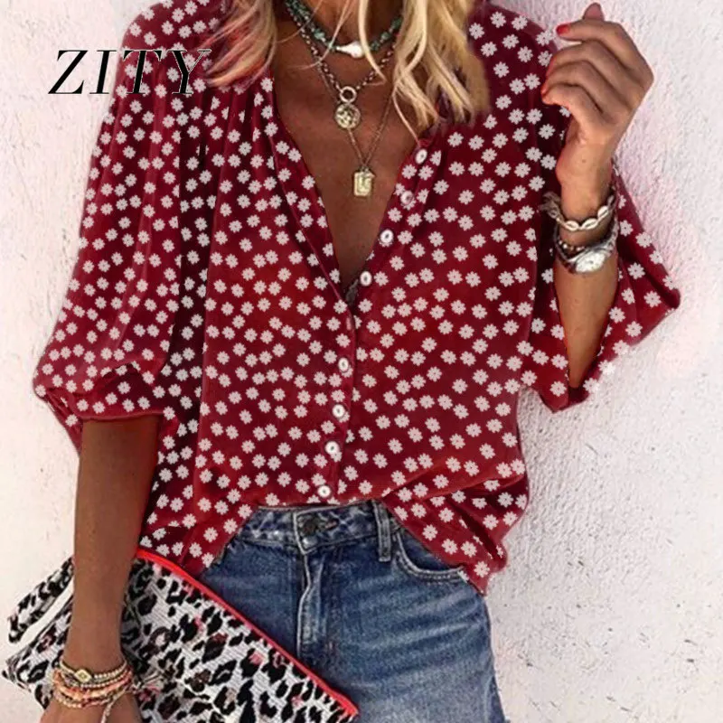 

2021 осенне-зимние модели с v-образным вырезом Цветочный принт с длинным рукавом женская рубашка на пуговицах с длинным рукавом, свободная руб...
