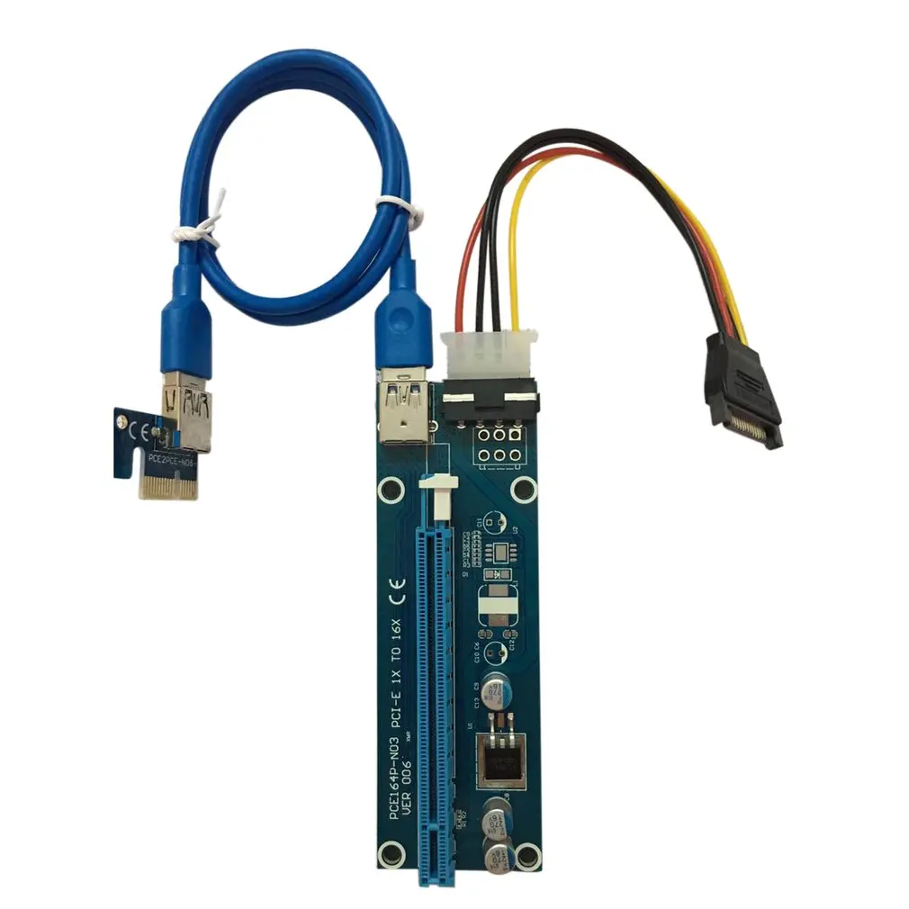 PCI E Express Riser Card 1x к 16x USB 3 0 кабель для передачи данных SATA 4Pin IDE Molex шнур питания BTC Miner