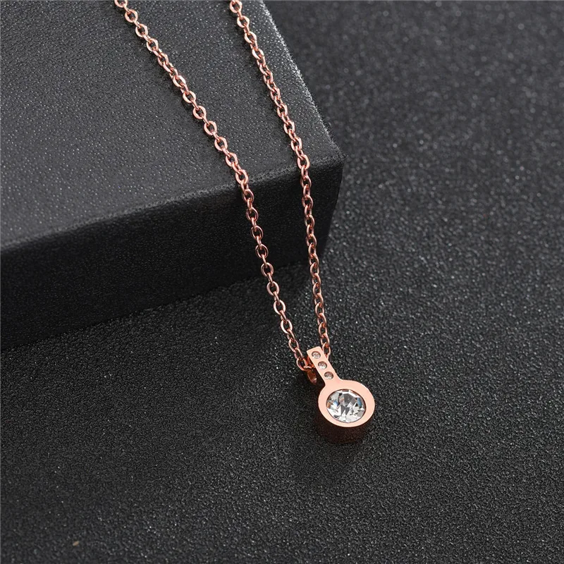 ELSEMODE романтическое розовое золото CZ кубический цирконий камень кулон ожерелье