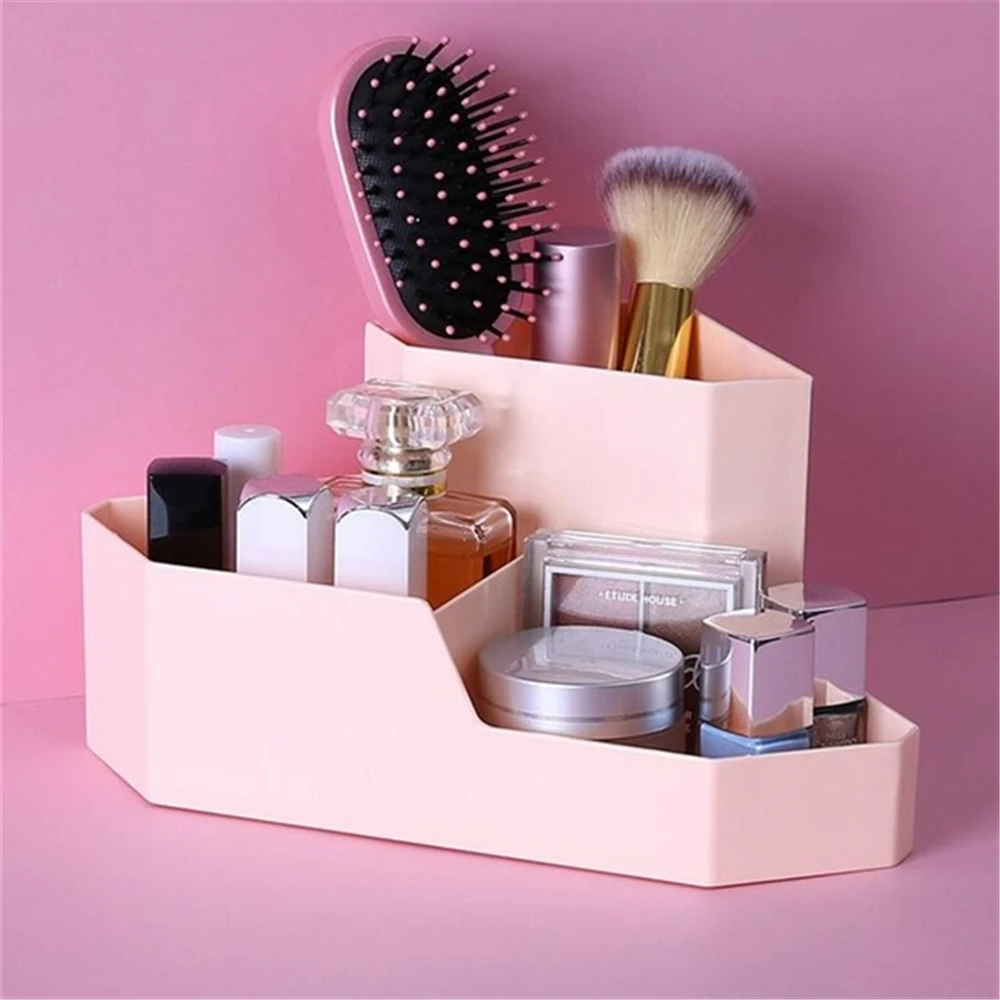 

Desktop Cosmetics Corner Storage Box Stationery Jewelry Box Multi Function Makeup Organizers 3 Grids Sundries Storage