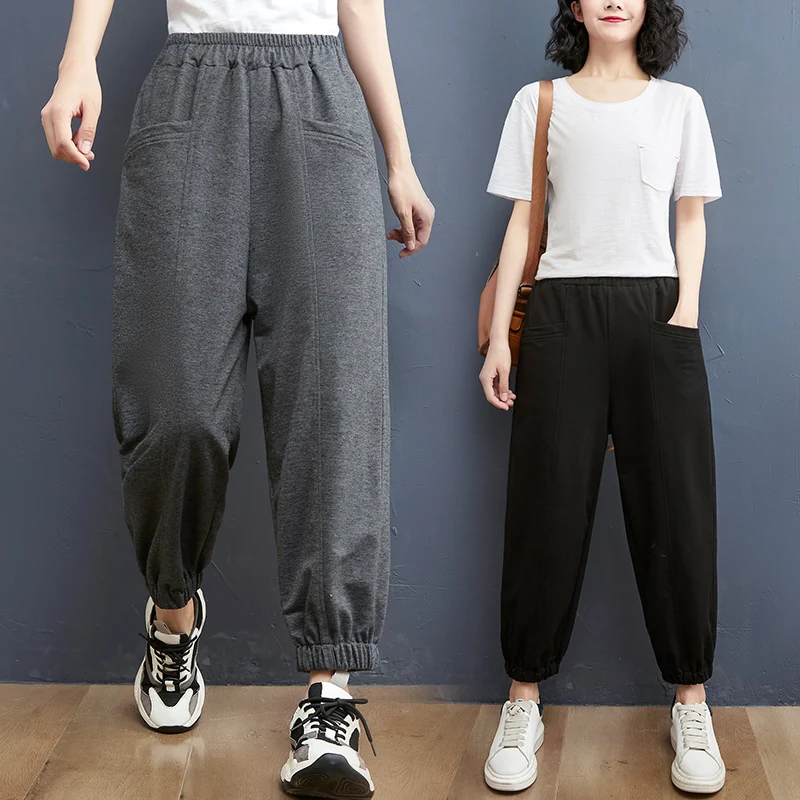 

New 2021 Summer Women Loose Ankle-length Pants Femme Casual Pleated Harem Pants Fashion Plus Size Women Clothes Pants X015