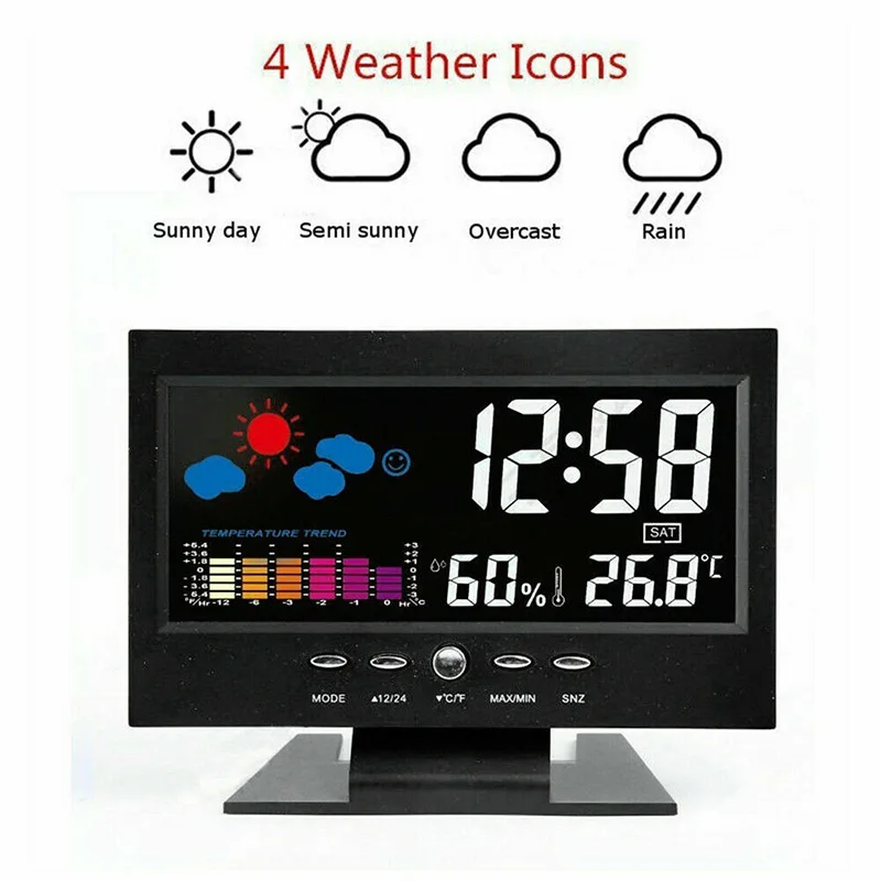 1Pc Intelligente Digitale Display Wetter Station Alarm Kalender/Uhr Funktion Thermometer Drahtlose Temperatur Feuchtigkeit Meter