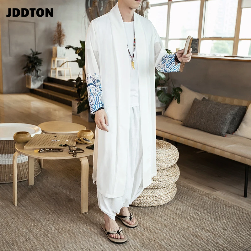 JDDTON Мужская шифоновая ветровка кимоно винтажная длинная куртка в китайском