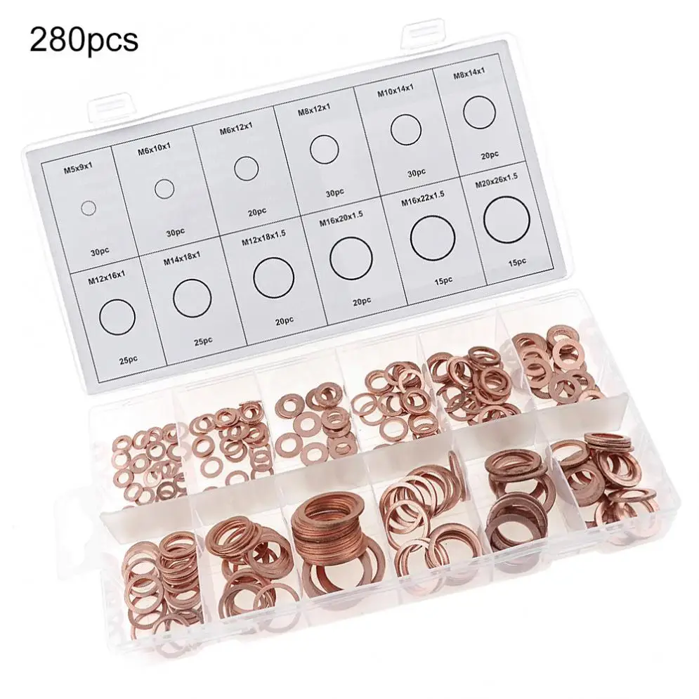 Механическое оборудование 280 шт. механический медный комплект шайб с 12 размерами