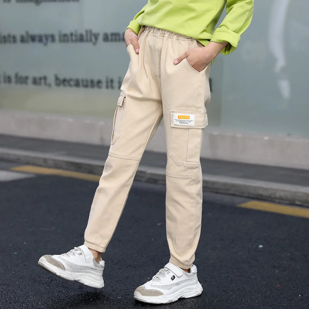 Трендовая одежда штаны для девочек хлопковые брюки-карго спортивные брюки со