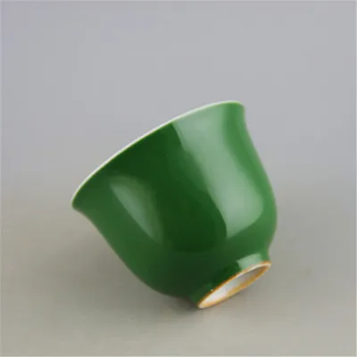 Античная золотисто-зеленая глазурованная чайная чашка ручной работы посуда