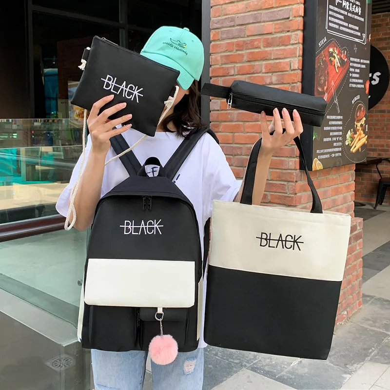 

4Pcs/set Canvas School Bags For Teenager Girls Student Larger Capacity Women School Backpacks Female Travel Book Bags Rucksack