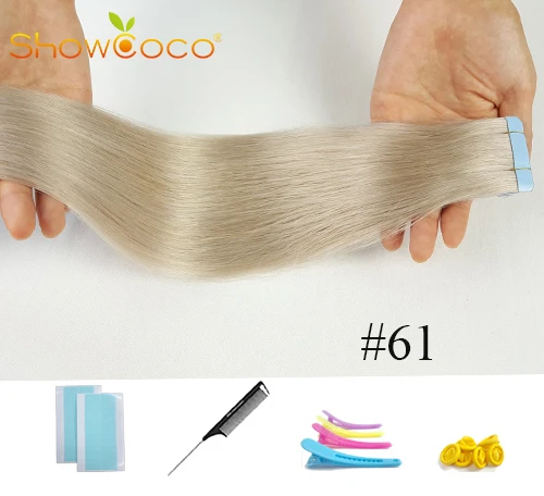 Color 61-20 Pcs ShowCoco лента в Пряди человеческих волос для наращивания натурального волос 20/40 шт, смешанные цвета, Цвет горячие головы для наращивания блеск коричневого до блондинка ленточных накопителей - Цвет: Color 61-20 Pcs