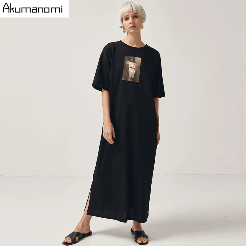 Платье женское повседневное базовое хлопковое черное прямое Макси-Платье с
