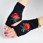 Новинка Стразы перчатки без пальцев с цветами розы женские блестящие вязаные черные шерстяные рукавицы для компьютера для мальчиков и девочек Теплые