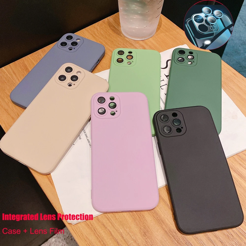 

Integrated Camera Protector Case for iPhone 12 Pro Max Lens Film Cover for iPhone12 12Pro Liquid Silicone Square Shockproof Case