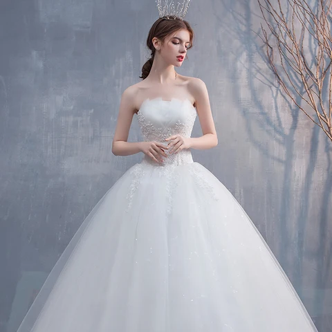 Robe De Mariee New Wedding Dresses Strapless Appliques Pearls Lace Fashion Wholesale Cheap Simple Bride Dress Vestidos De Novia