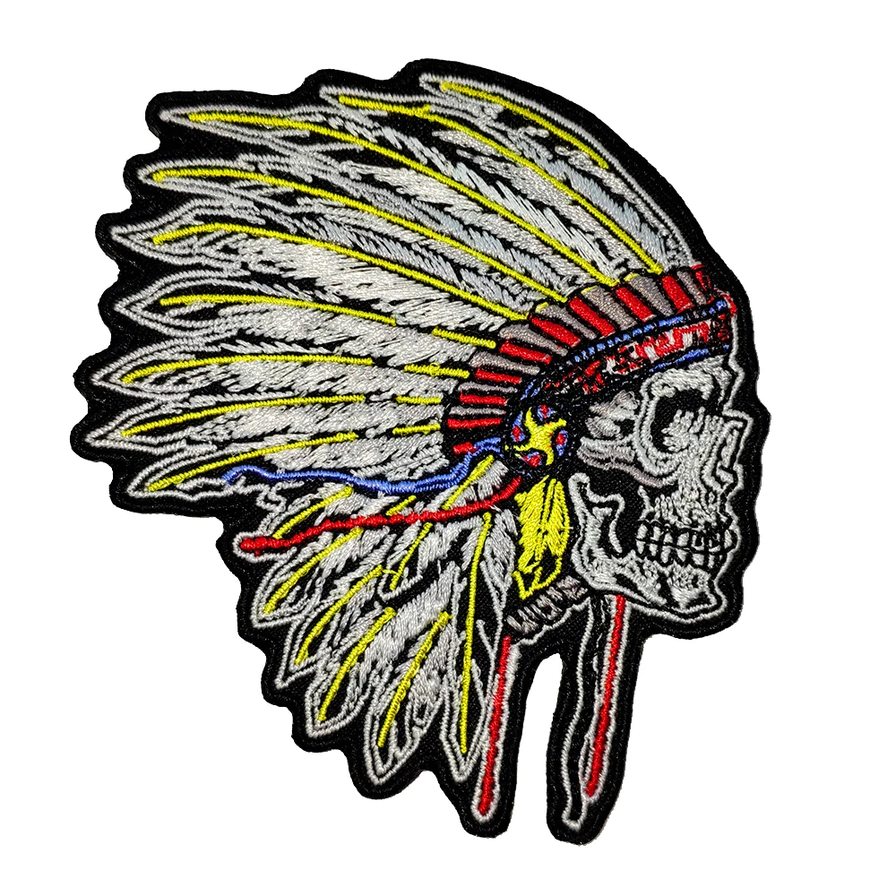 Индийский стиль череп вышивка патч Аппликация Мотоцикл Байкер Райдер куртка