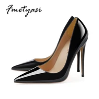 12cm womens high heel fashion patent leather pointed toe stiletto sexy designer pump shoes plus size 45