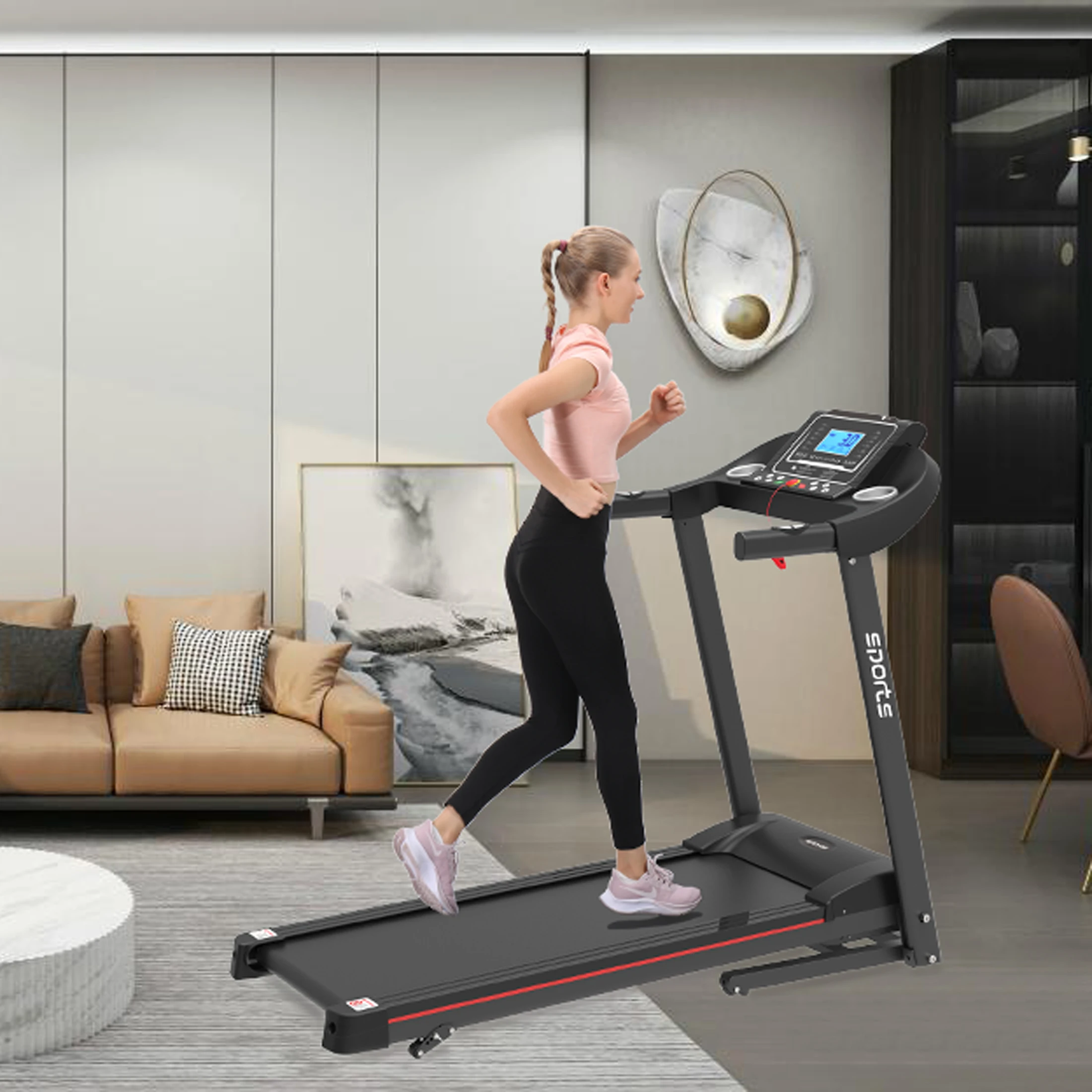 

Folding Treadmill, Smart Motorized Treadmill with Manual Incline & MP3, Exercise Running Machine with LCD Display for Home Use
