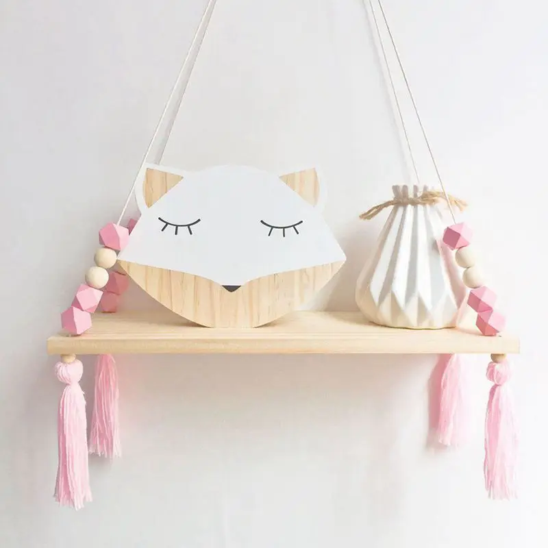 

NHBR Wooden Wall shelf Hanging Tassel Children baby Nordic Style Wall Frame