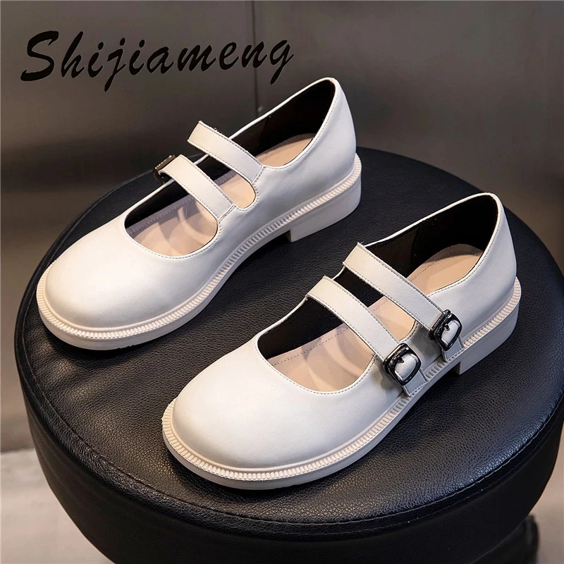 

Туфли женские кожаные, на толстом каблуке, с пряжкой, весна 2021