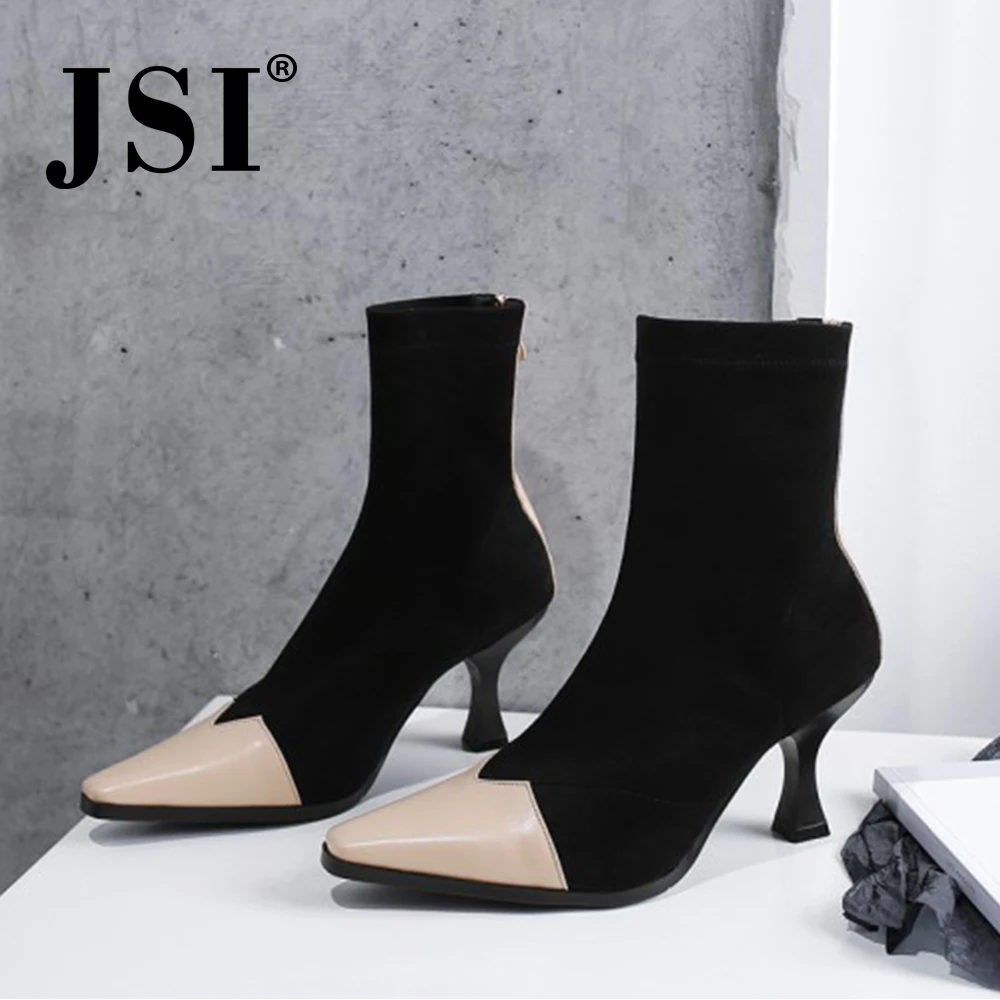 JSI/женские ботинки ручной работы до середины икры на высоком каблуке с острым