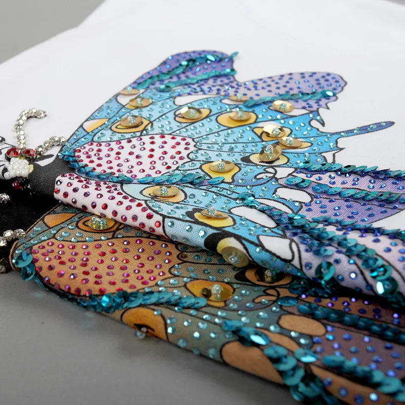 

Summer 3D Butterfly Handmade Tops cotton soft comfortable T Shirt O-Neck Short Sleeve Bottoming Slim T-Shirts For Woman