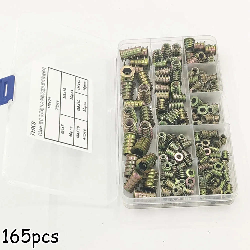 

165Pcs Nut Threaded Sleeve Screw-in Sleeve nut Slot M4-M8 M4/ M5/ M6/ M8