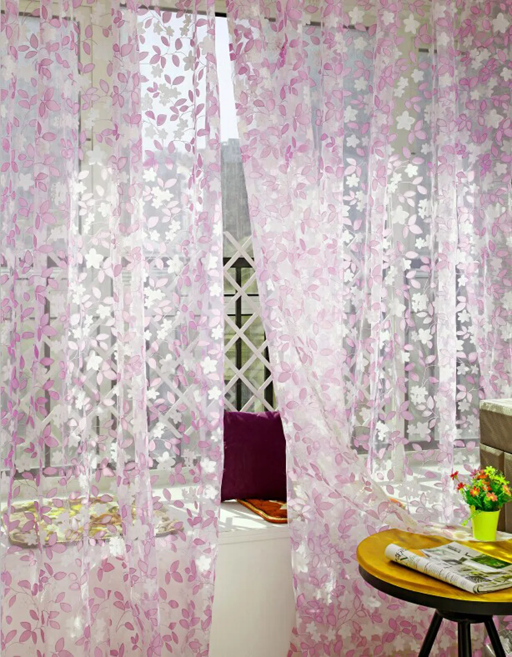 

Leaf Sheer Curtain Tulle Window Treatment Voile Drape Valance 1 Panel Fabric