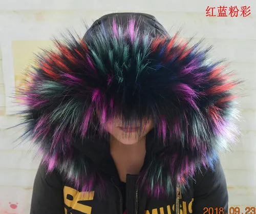 multicolor 1 Разноцветная зимняя куртка Паркера с воротником из искусственного меха енота, пальто с меховым воротником, украшение капюшона, меховой воротник на заказ, меховой воротник DIY - Цвет: multicolor 1