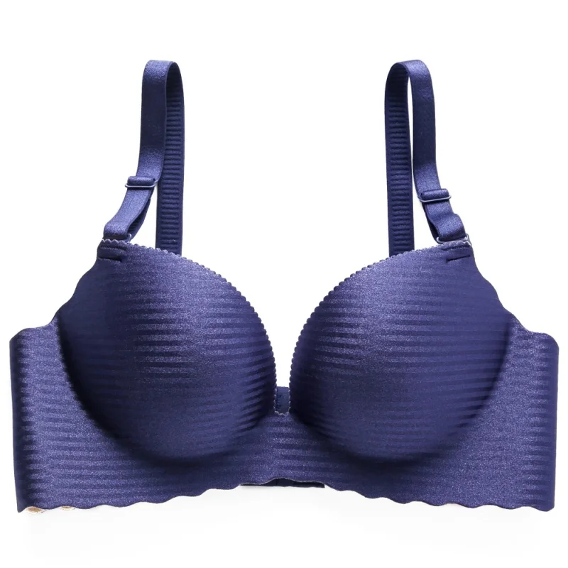 Бесшовный бюстгальтер без косточек в полоску гладкий волнистый край цельное