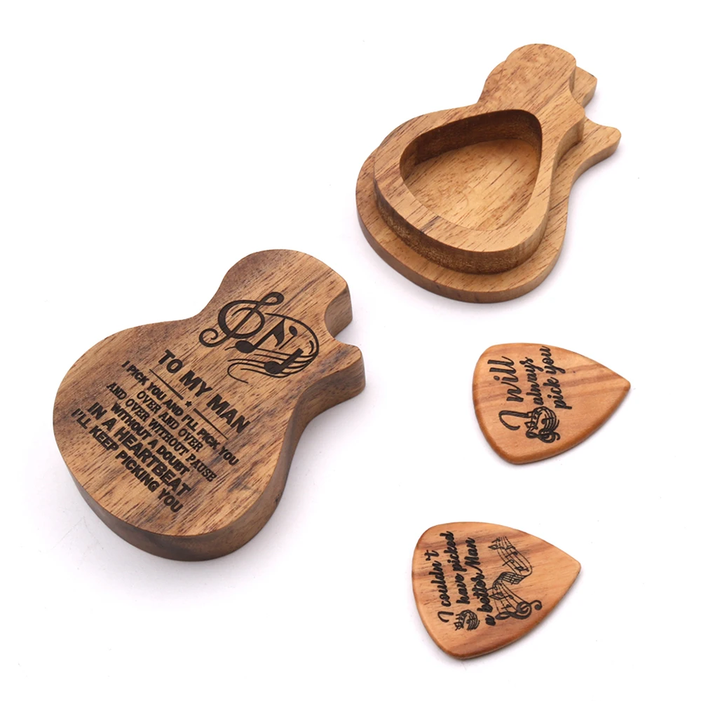 

Quality Wooden Pick Box Holder Collector with 2pcs Wood Picks for Guitar