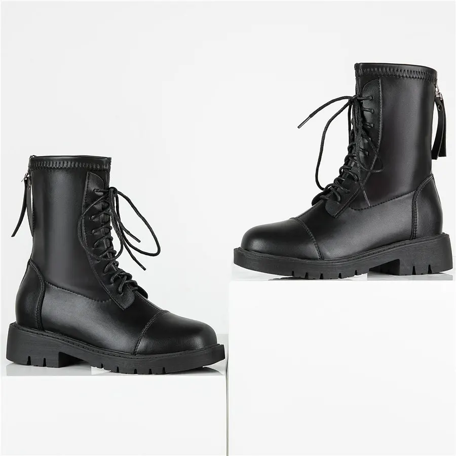 

Casual Shoes Women Lace Up Genuine Leather Low Heel Riding Boots Female High Top Round Toe Ankle Boots Platform Oxfords Shoes