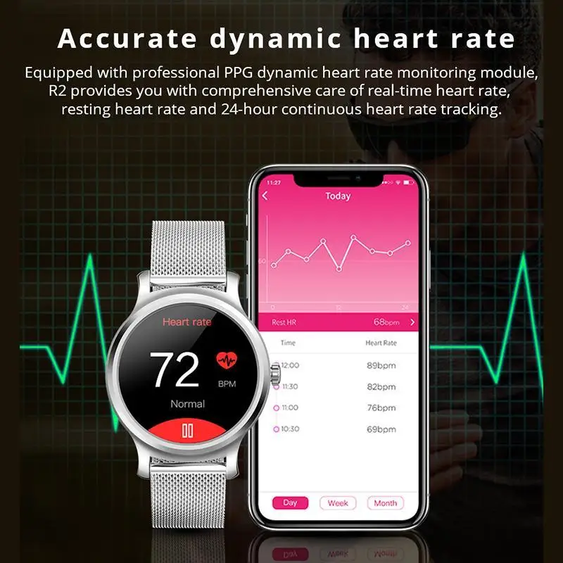 Смарт часы R2 с Bluetooth пульсометром измерением артериального давления спортивной