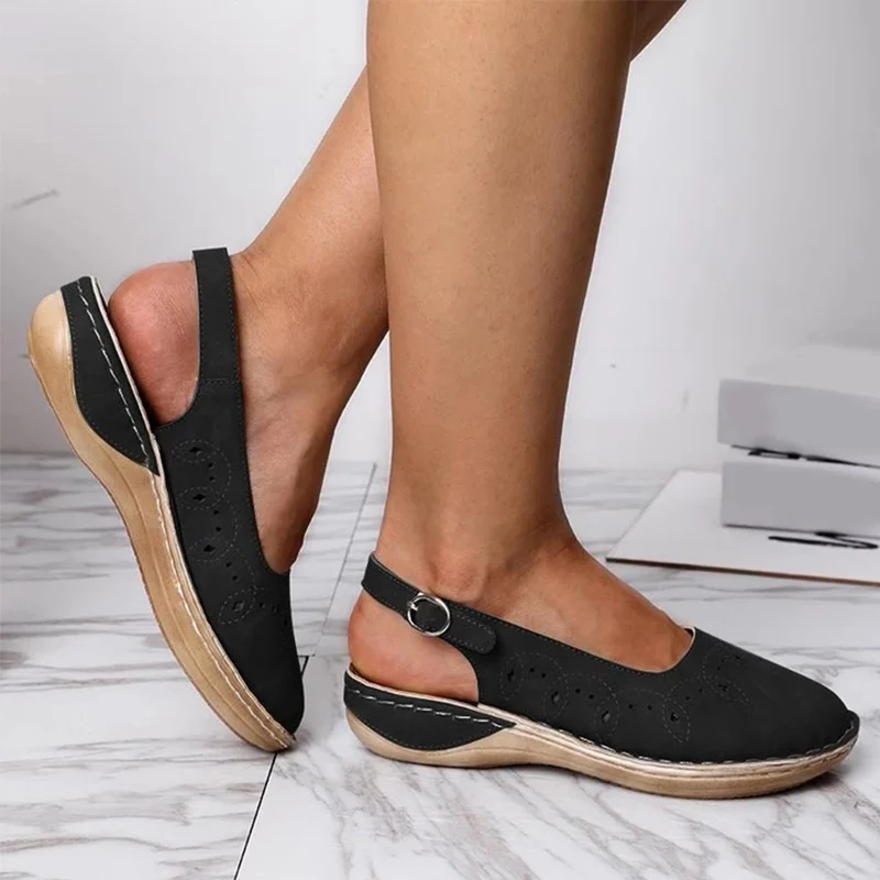 

DEPKSLY Women's Summer Sandals Buckle Flat Shoes Ladies Solid Sewing Hollow Out Platform Female Casual Comfortable Woman Shoes