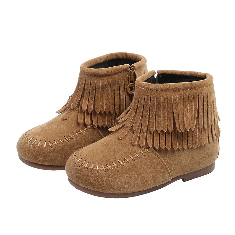 

JGSHOWKITO Girls Ankle Boots Princess Sweet Red Pink Black Flock Fabric Warm Rubber Boots For Toddler Kids Cotton-padded Tassels