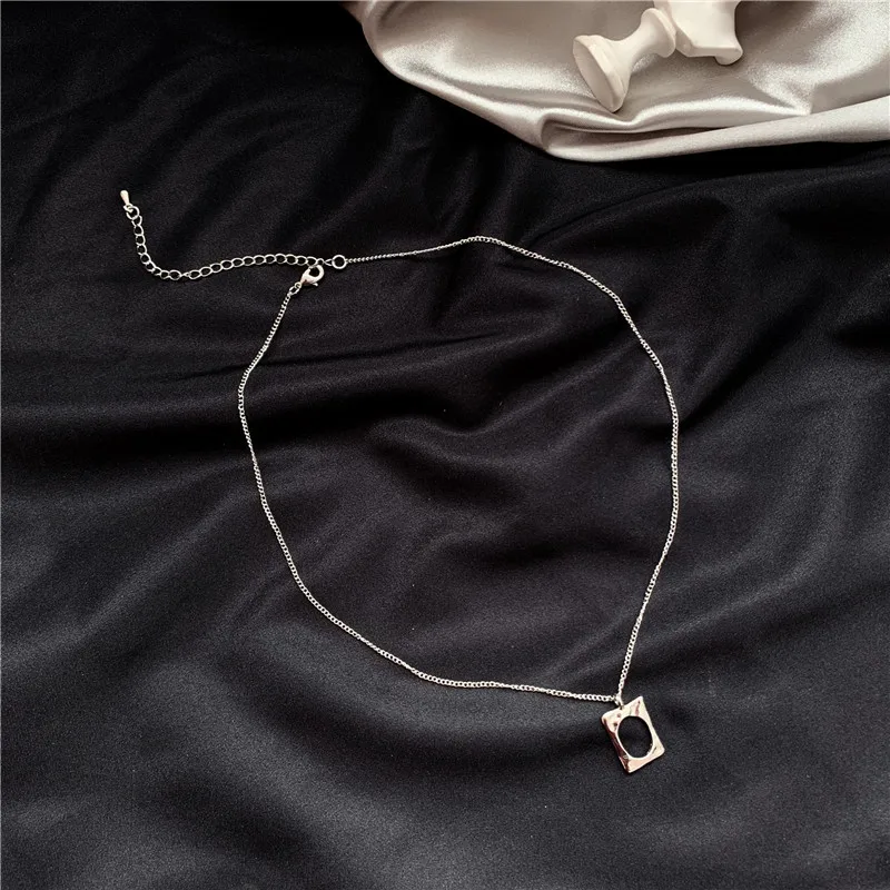 Simple Gold Silver Color Chain Hollow Geometric Square Choker Necklaces Women Minimalist Chocker Jewelry | Украшения и аксессуары