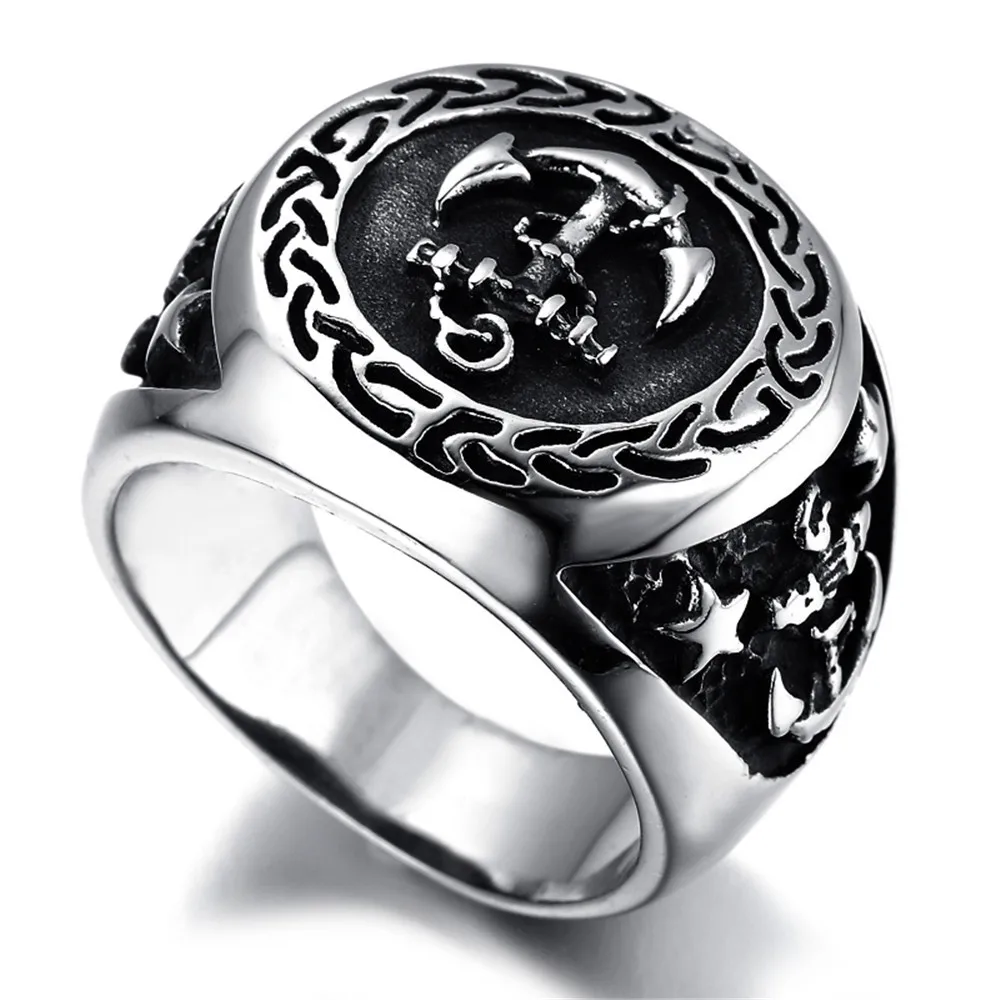 Мужское байкерское кольцо из нержавеющей стали 316L морской матросский якорь