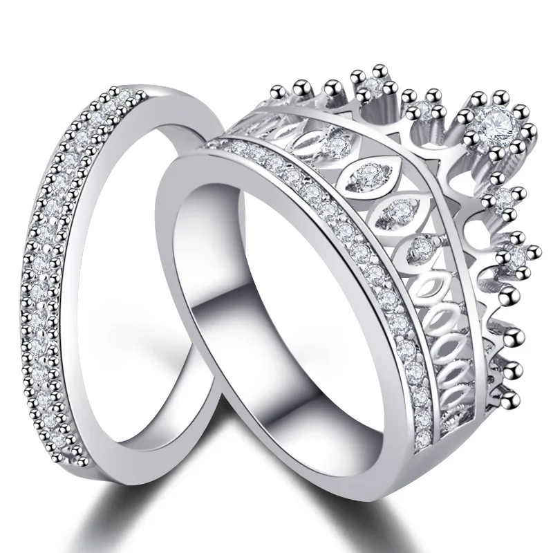 Роскошный элегантный набор колец с серебряной короной для женщин и мужчин