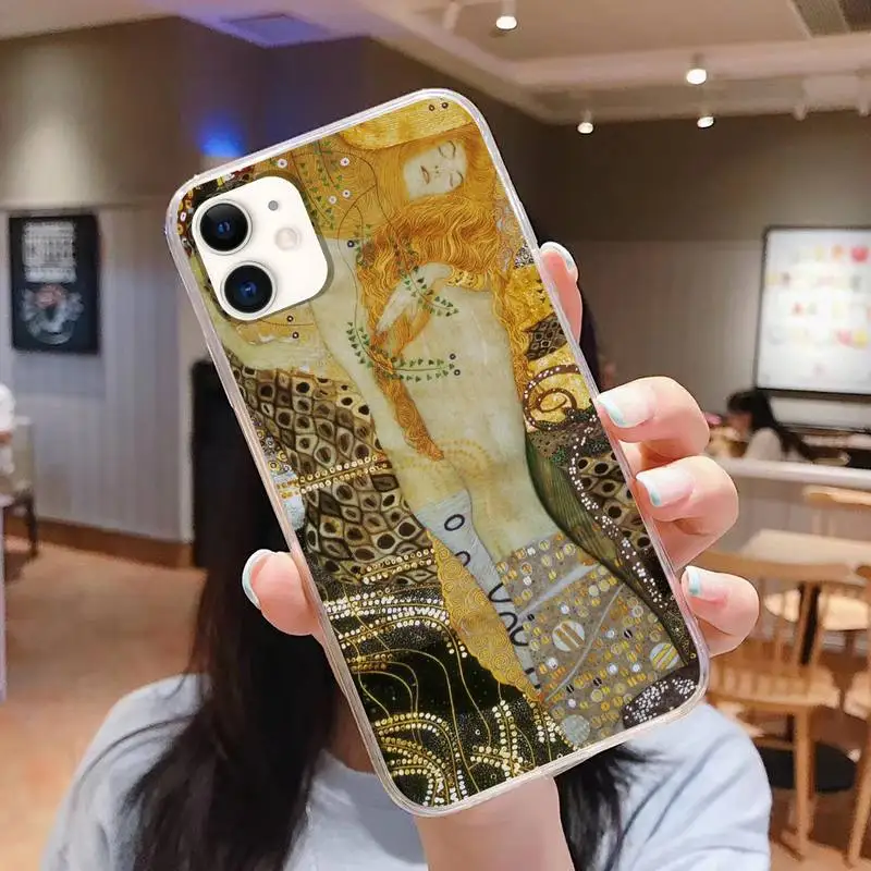 

Gustav Klimt Art kiss Phone Case For iphone 5s 6 7 8 11 12 plus xsmax xr pro mini se Transparent Cover Fundas Coque