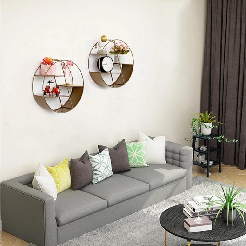 Круглый из кованого железа дизайн настенные стеллажи в скандинавском стиле