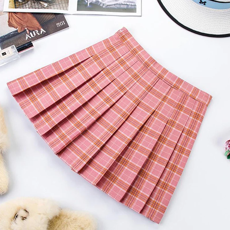 XS-3XL Plaid Summer Women Skirt 2021 High Waist Stitching Student Pleated Skirts Cute Sweet Girls Dance Mini | Женская одежда