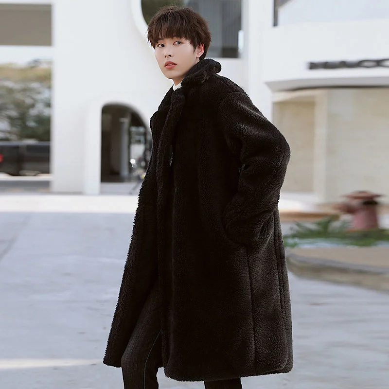 2021 Winter Men's Thicken Lamb Parkas Wool Long Snow Jackets Plush Windbreaker In Warm Cotton-padded Clothes Trench Coats M-3XL