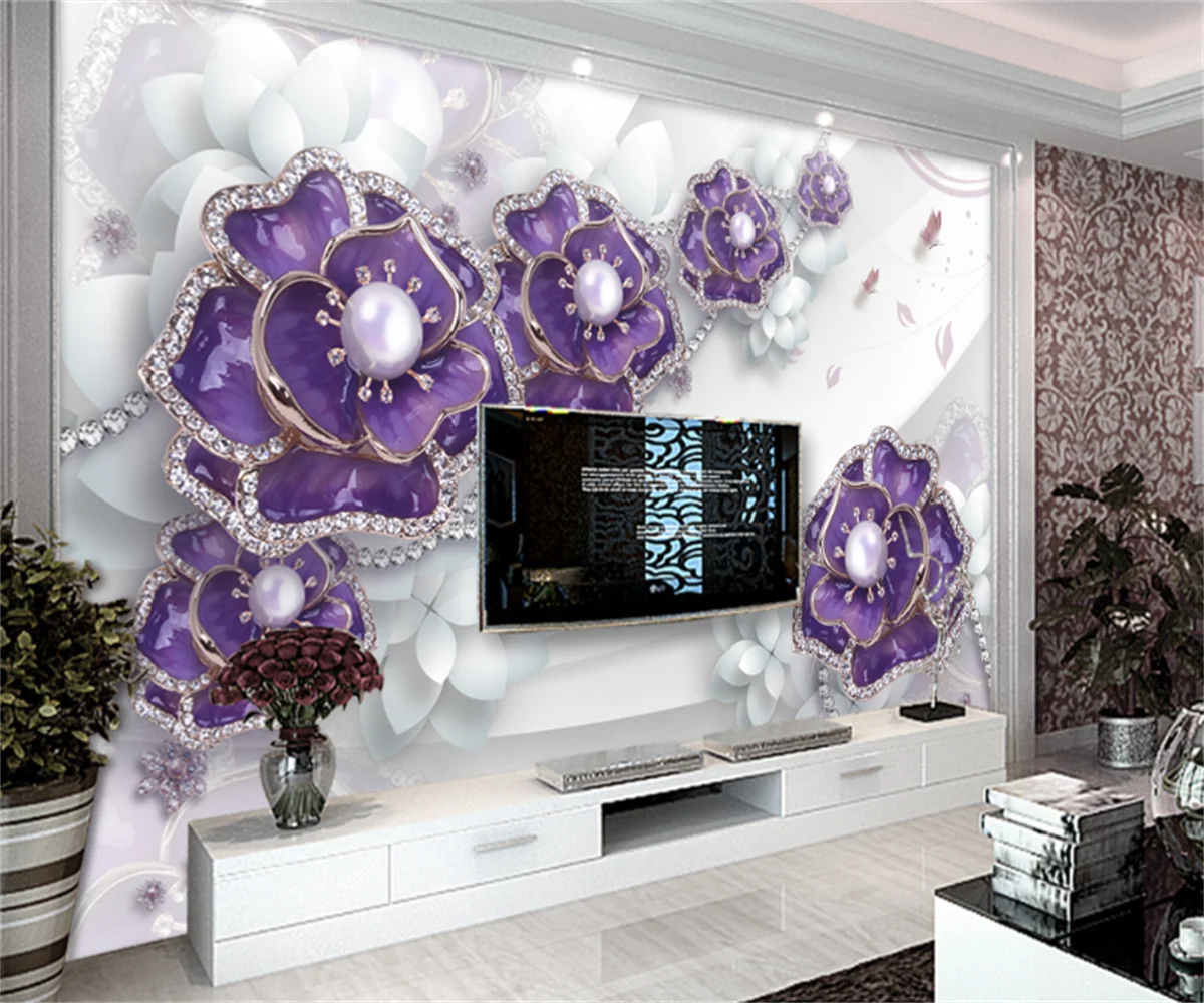 

Customize any size 3D wallpaper mural European and American high-end jewelry flowers living room bedroom wall stickers papel