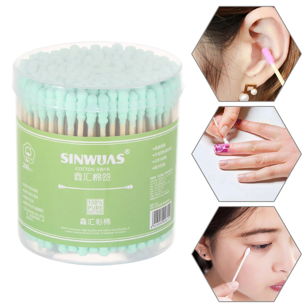 200 шт 4 цвета бамбуковые ватные палочки деревянные мягкие тампоны для чистки ушей