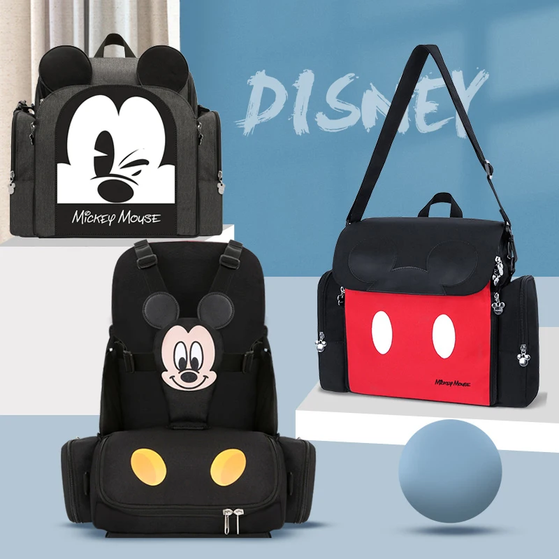 Disney Diaper Bags for Mom Large Capacity Dining Chair Baby Bag 2 in 1 Nappy Waterproof Backpack for Babies Mommy Maternity Bag