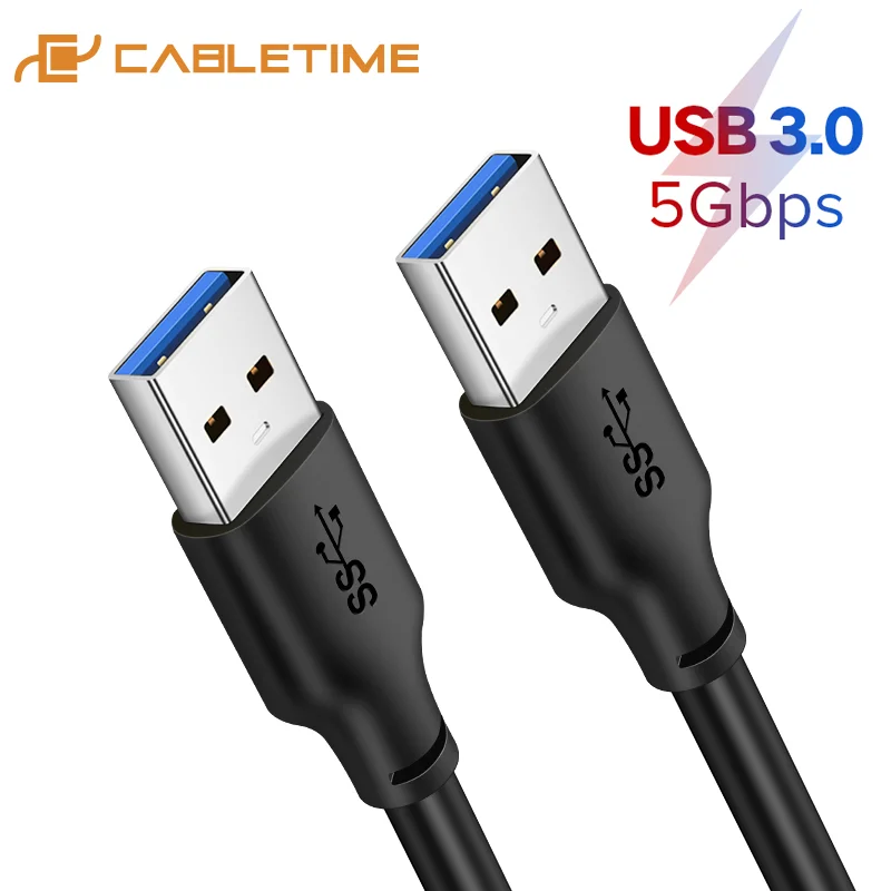 Кабель CABLETIME USB-USB A, кабель папа-Папа, 5 Гбит/с, USB A папа, USB 3,0, удлинитель для радиатора, жесткого диска, USB 3,0, кабель C266 - изображение